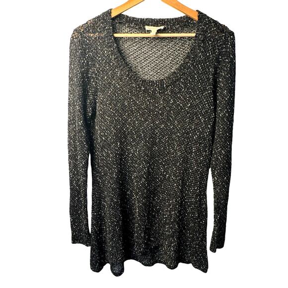 Eileen Fisher Medium Black White Speckled Sheer Knit Long Sleeve Top - Picture 1 of 5